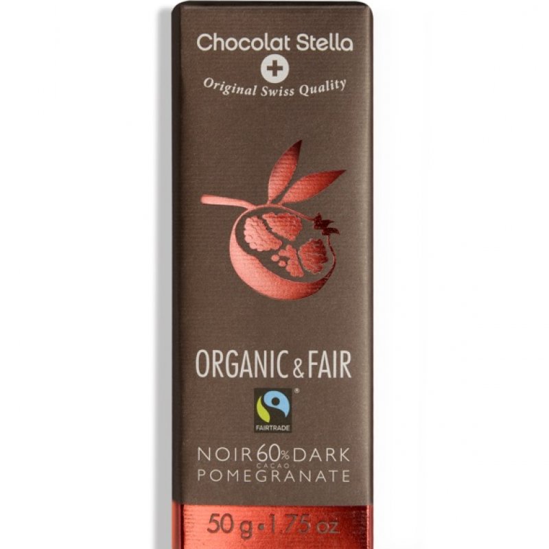  Ciocolată neagră Stella cu 60% cacao și rodie BIO