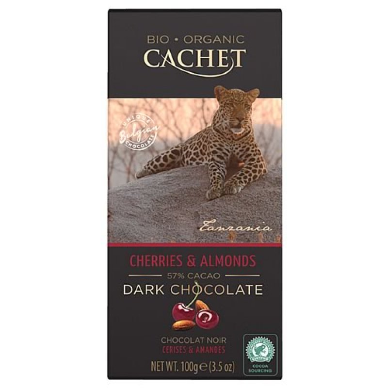 Ciocolată BIO Cachet 57% cacao cu cireșe și migdale 